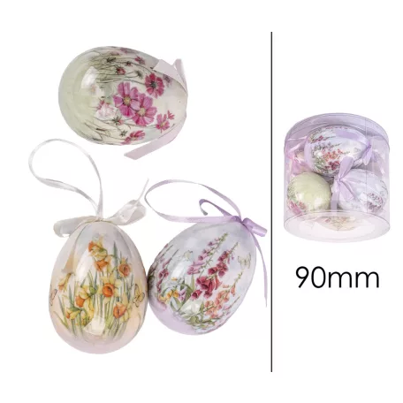 Műanyag dekor tojás nagy 6 db/csomag virágos