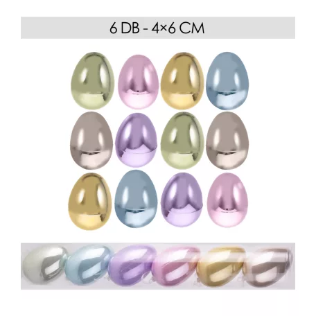 Műanyag dekor tojás 6 db/csomag metál