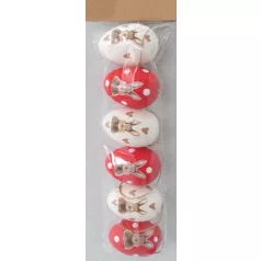 Műanyag dekor tojás 6 db/csomag fehér/piros nyúl