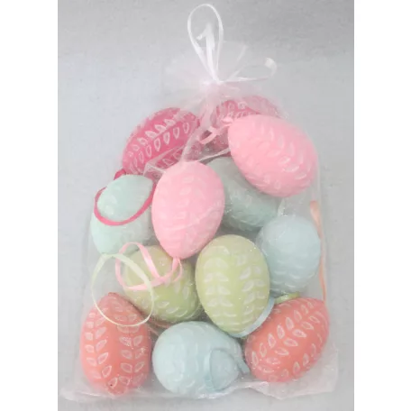 Műanyag dekor tojás 12 db/csomag levél mintás színes