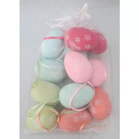 Műanyag dekor tojás 12 db/csomag pillangó mintás színes