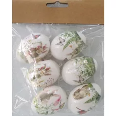 Műanyag dekor tojás 6 db/csomag virág/nyuszi
