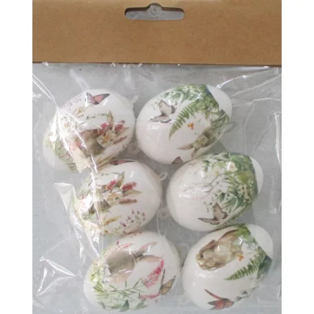 Műanyag dekor tojás 6 db/csomag virág/nyuszi