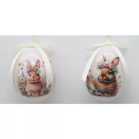 Műanyag dekor tojás 12 db/csomag virág/nyúl