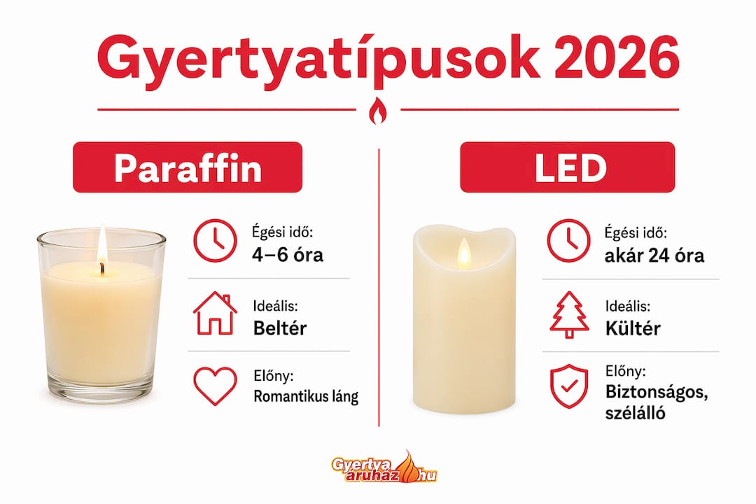 Gyertyafajták összehasonlítása egy átlátható infografikán