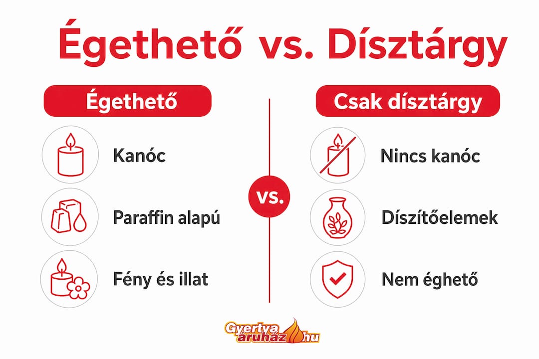 Dekorációs gyertyák típusai – összehasonlító infografika