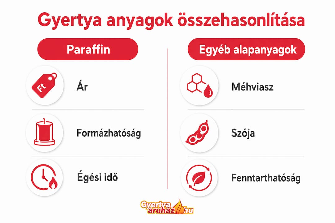 Gyertyafajták összehasonlítása egy szemléletes infografikán