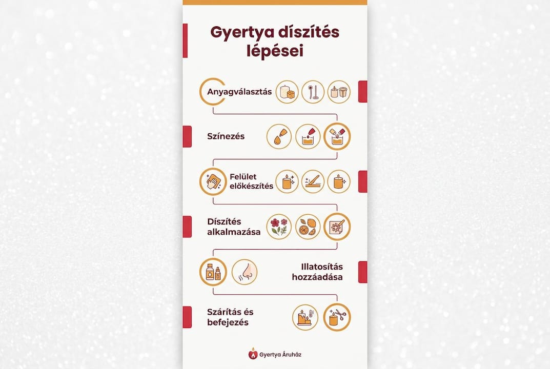 Modern stílusú infografika, amely lépésről lépésre bemutatja, hogyan tudod egyedivé varázsolni a gyertyákat.