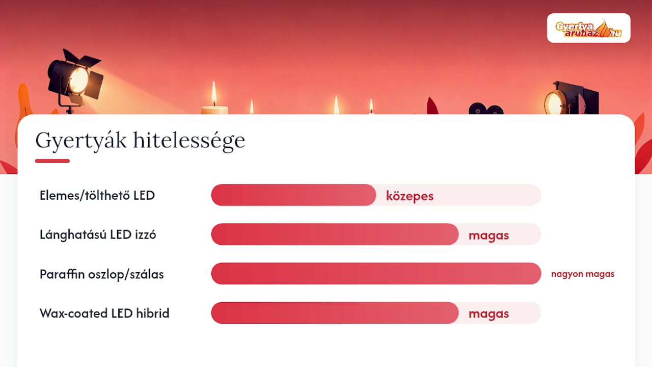 Gyertyatípusok összehasonlító infografikája forgatásokhoz