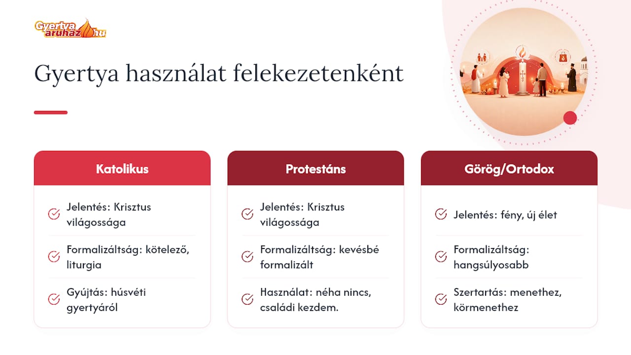 Keresztelői gyertyahasználat összehasonlítása különböző felekezetekben