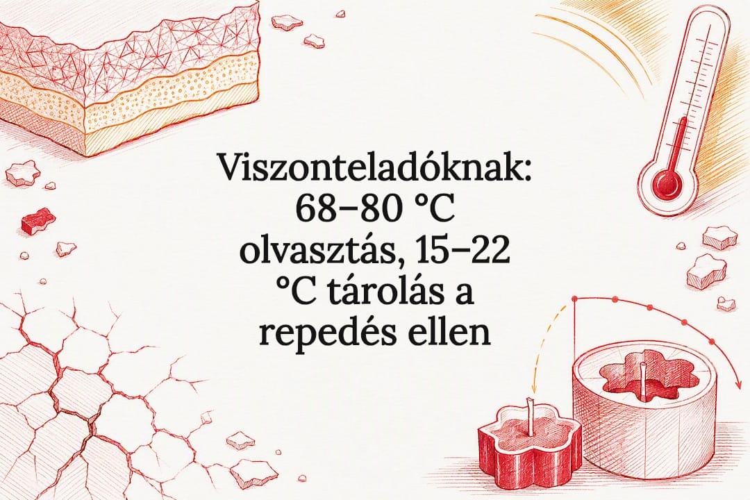 Viszonteladóknak: 68–80 °C olvasztás, 15–22 °C tárolás a repedés ellen