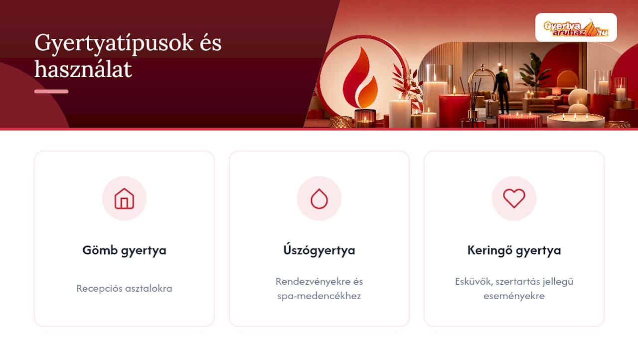Háromféle szállodai gyertya elhelyezési lehetőségei