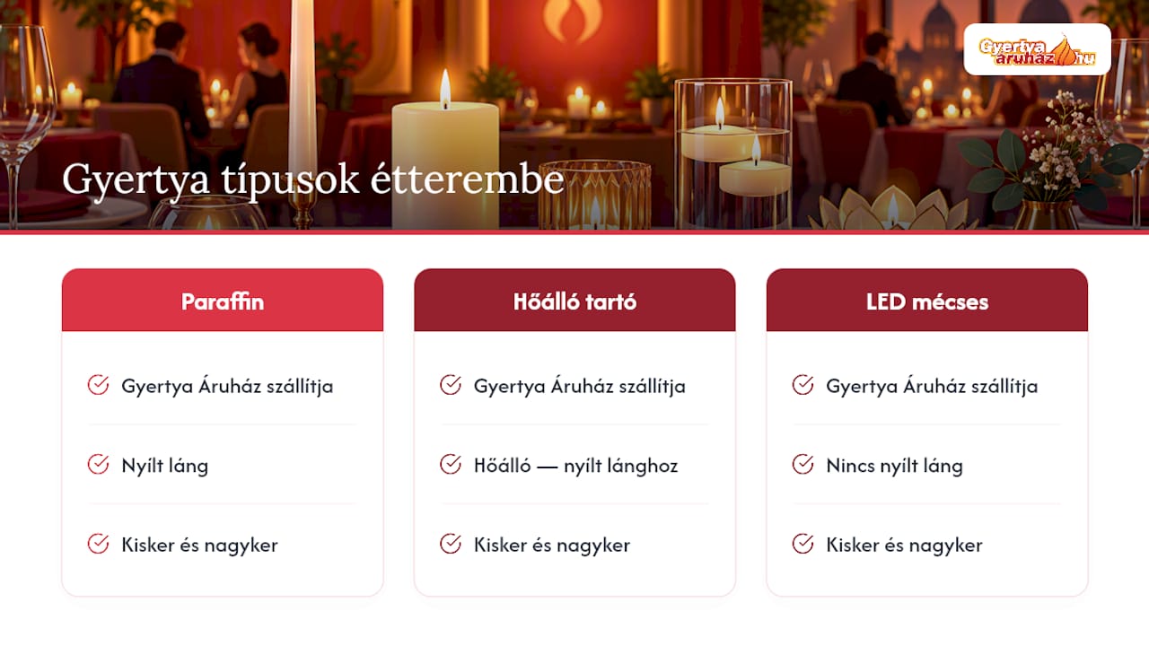 Hőálló tartó, LED mécses vagy paraffin gyertya: melyik illik az étteremhez? — overview diagram
